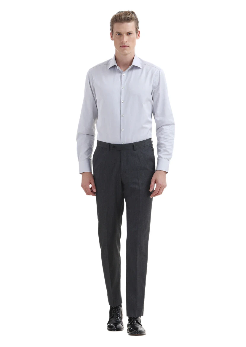 Koyu Gri Düz Kumaş Regular Fit Klasik %100 Yün Pantolon - 1
