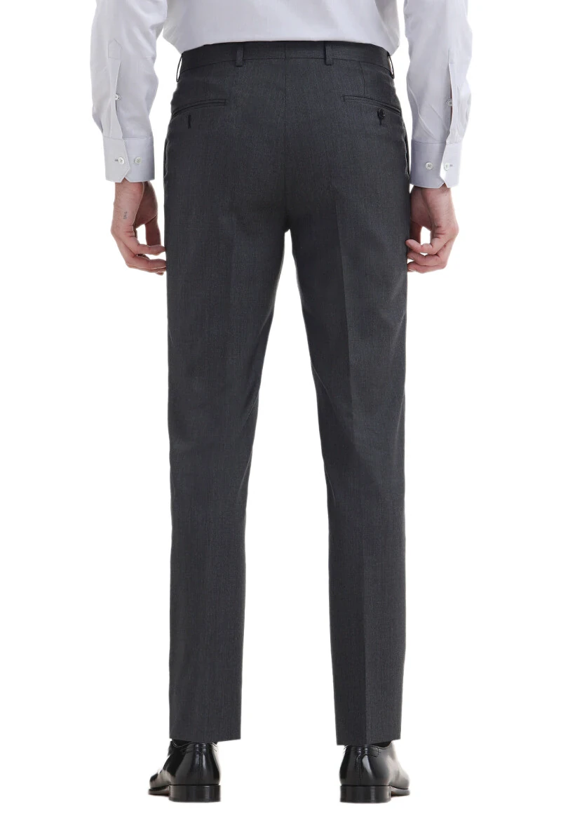 Koyu Gri Düz Kumaş Regular Fit Klasik %100 Yün Pantolon - 4