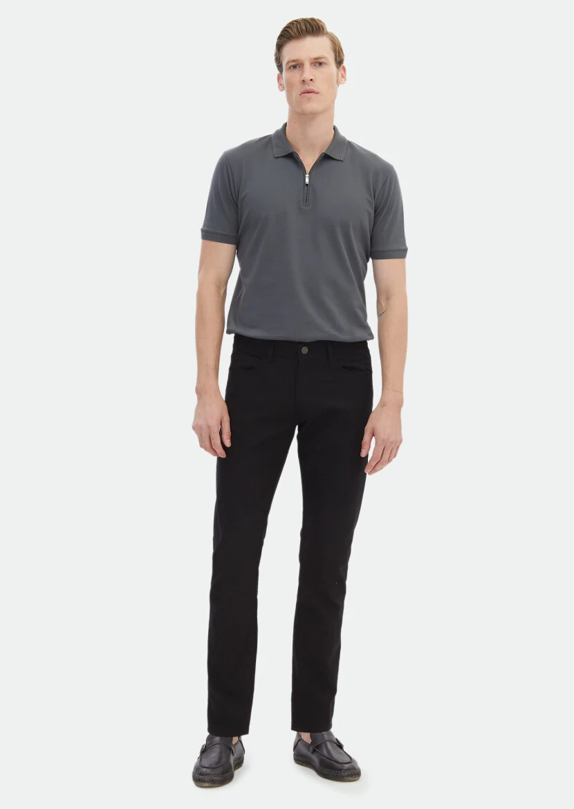 Koyu Gri Düz Polo Yaka %100 Pamuk T-Shirt 