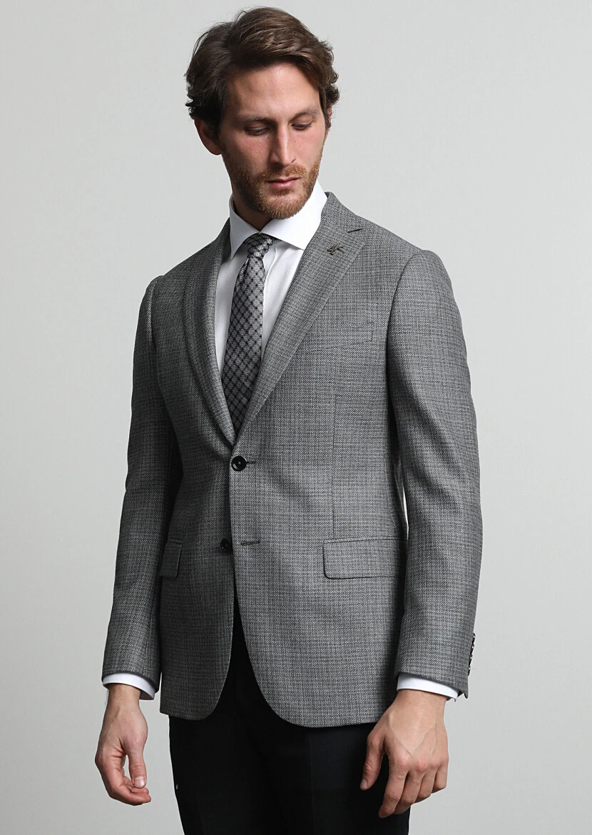 Koyu Gri Düz Regular Fit %100 Yün Ceket - 1