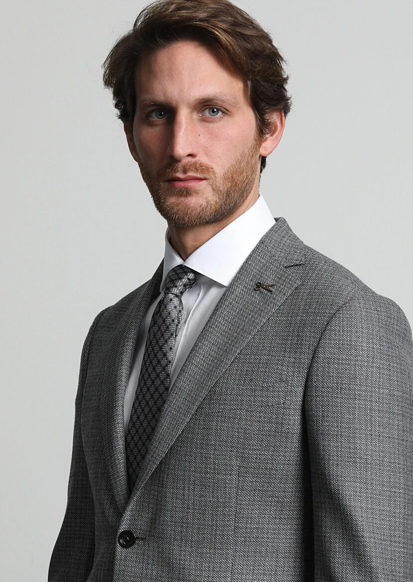 Koyu Gri Düz Regular Fit %100 Yün Ceket - 2