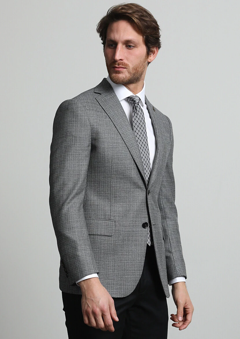 Koyu Gri Düz Regular Fit %100 Yün Ceket - 3