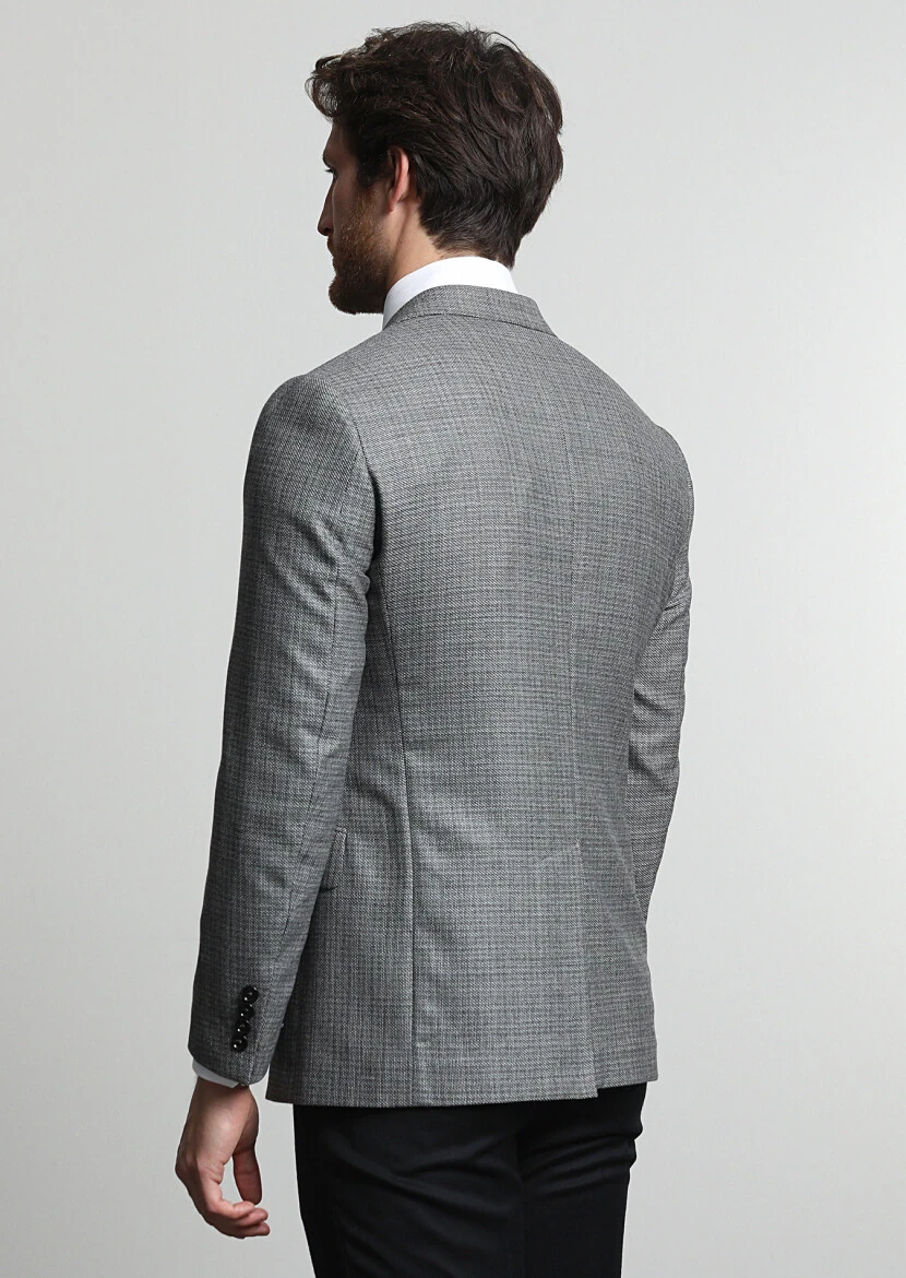 Koyu Gri Düz Regular Fit %100 Yün Ceket - 4