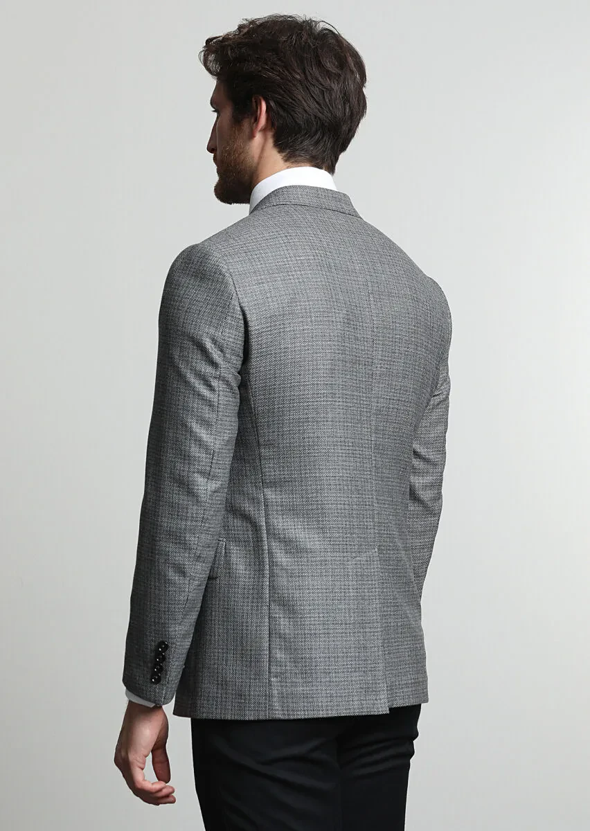 Koyu Gri Düz Regular Fit %100 Yün Ceket - 4