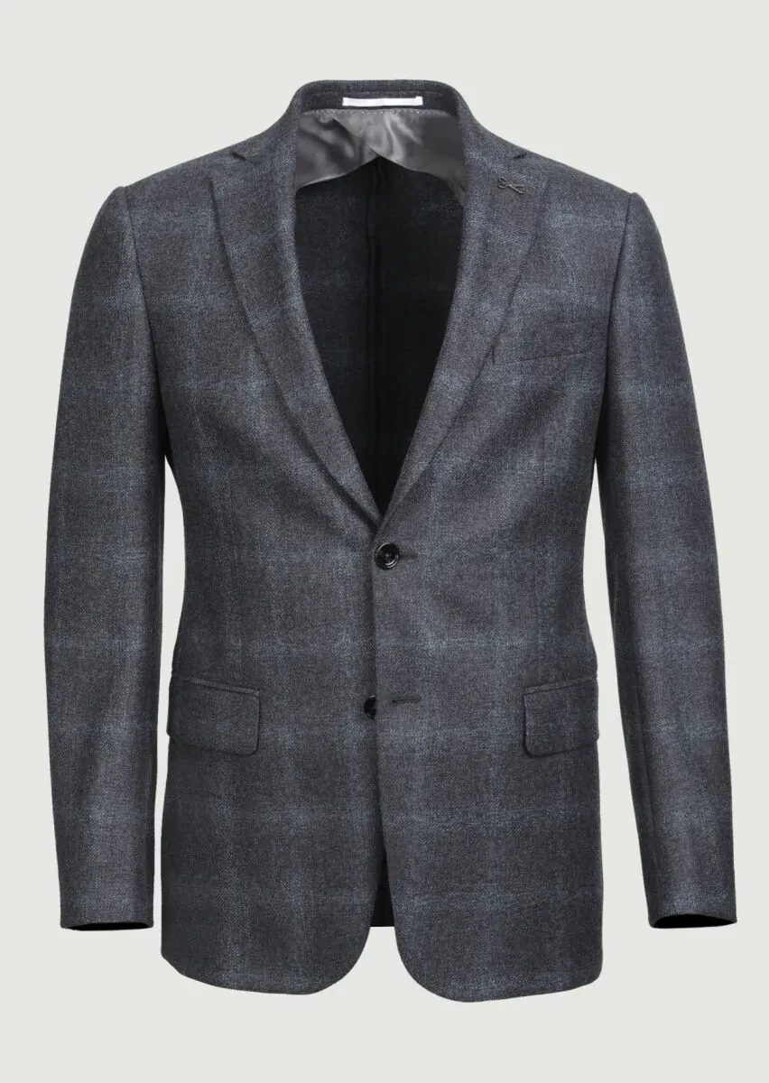 Koyu Gri Kareli Regular Fit %100 Yün Ceket - 6