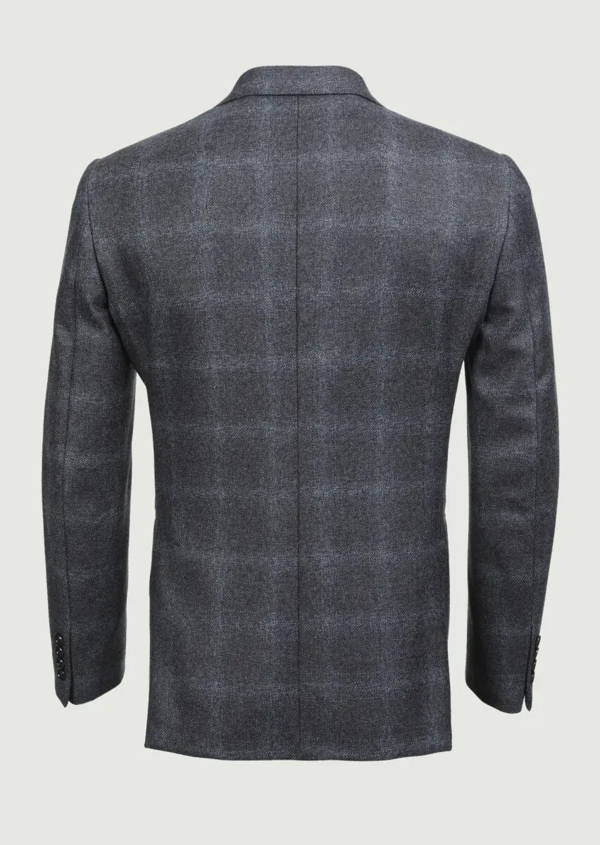 Koyu Gri Kareli Regular Fit %100 Yün Ceket - 7