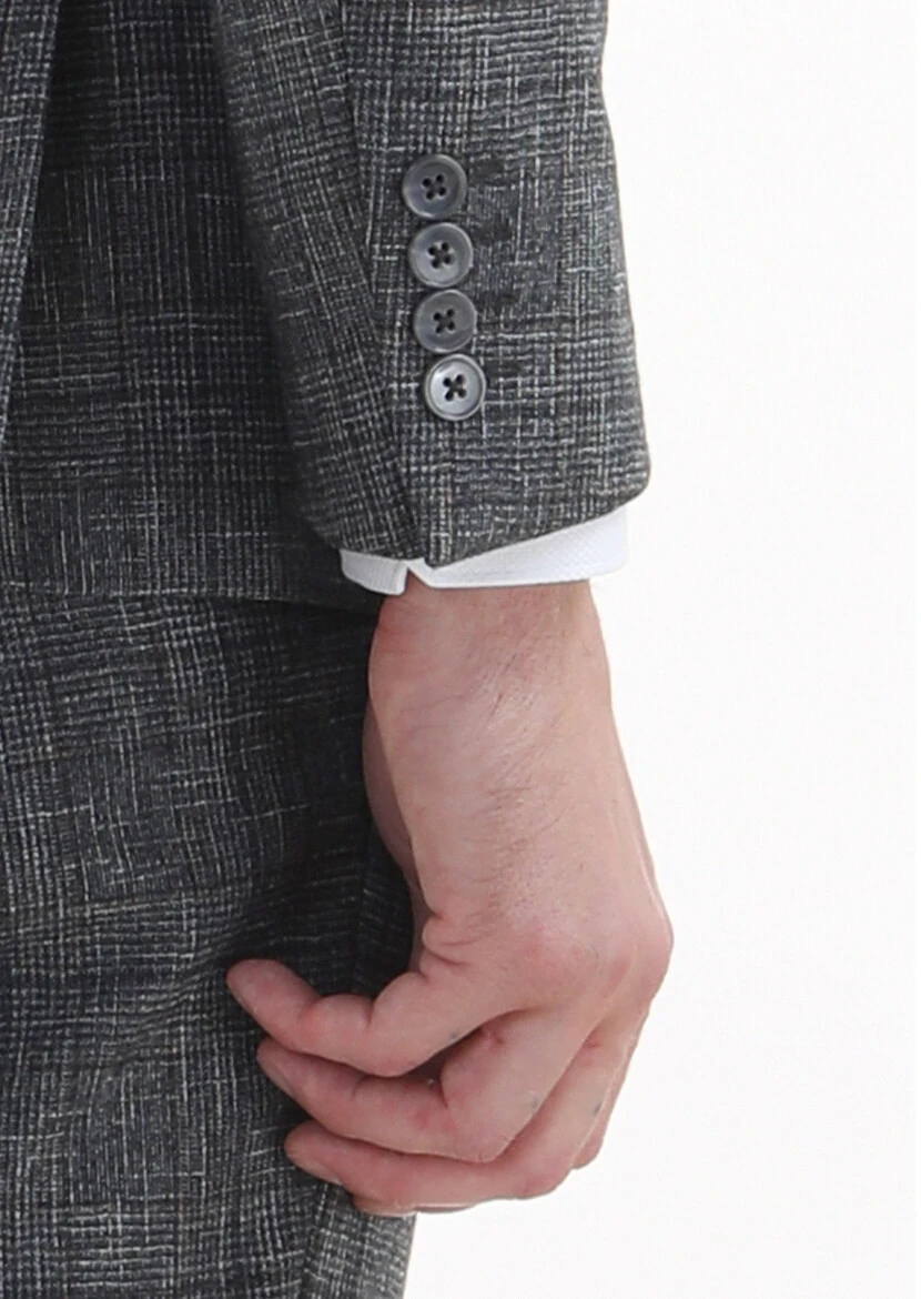 Koyu Gri Kareli Zeroweight Slim Fit %100 Yün Takım Elbise - 5