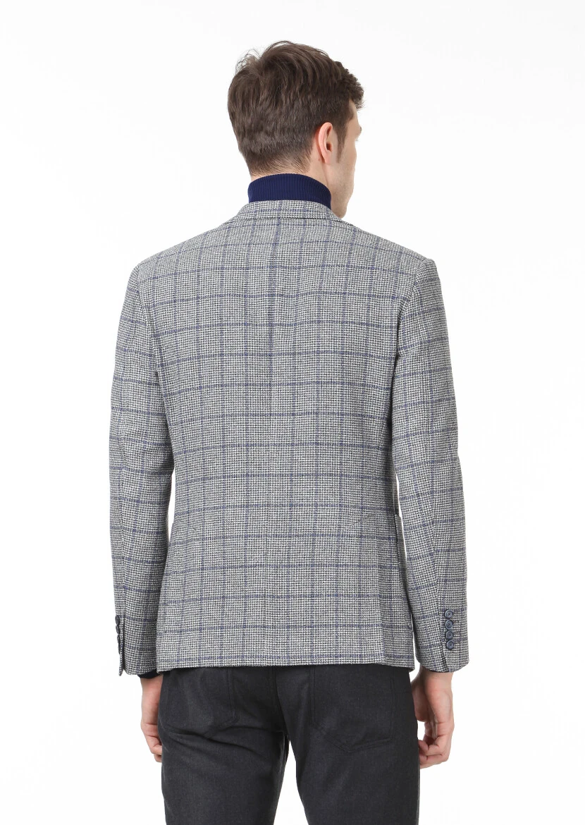 Koyu Gri Kareli Zeroweight Slim Fit Yün Karışımlı Ceket - 4