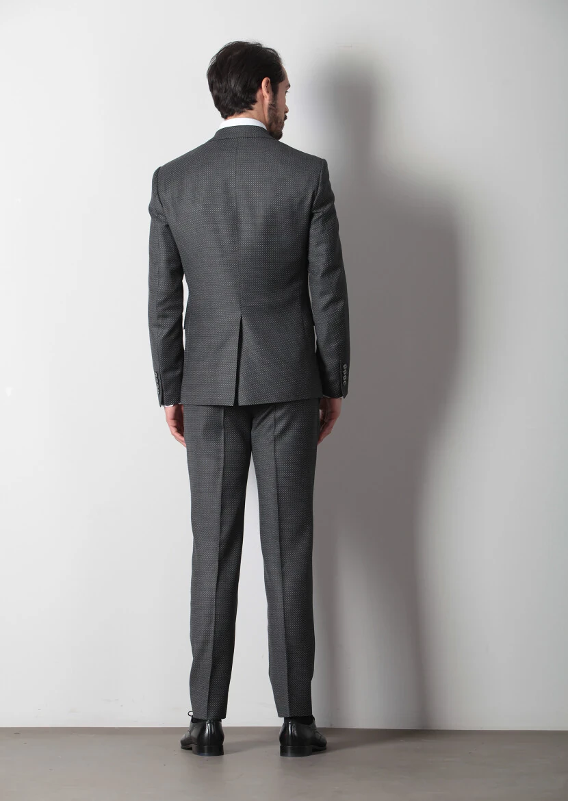 Koyu Gri Mikro Modern Fit %100 Yün Takım Elbise - 5