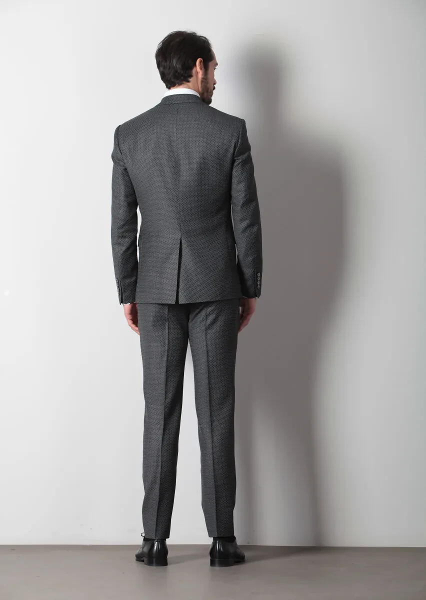 Koyu Gri Mikro Modern Fit %100 Yün Takım Elbise - 5