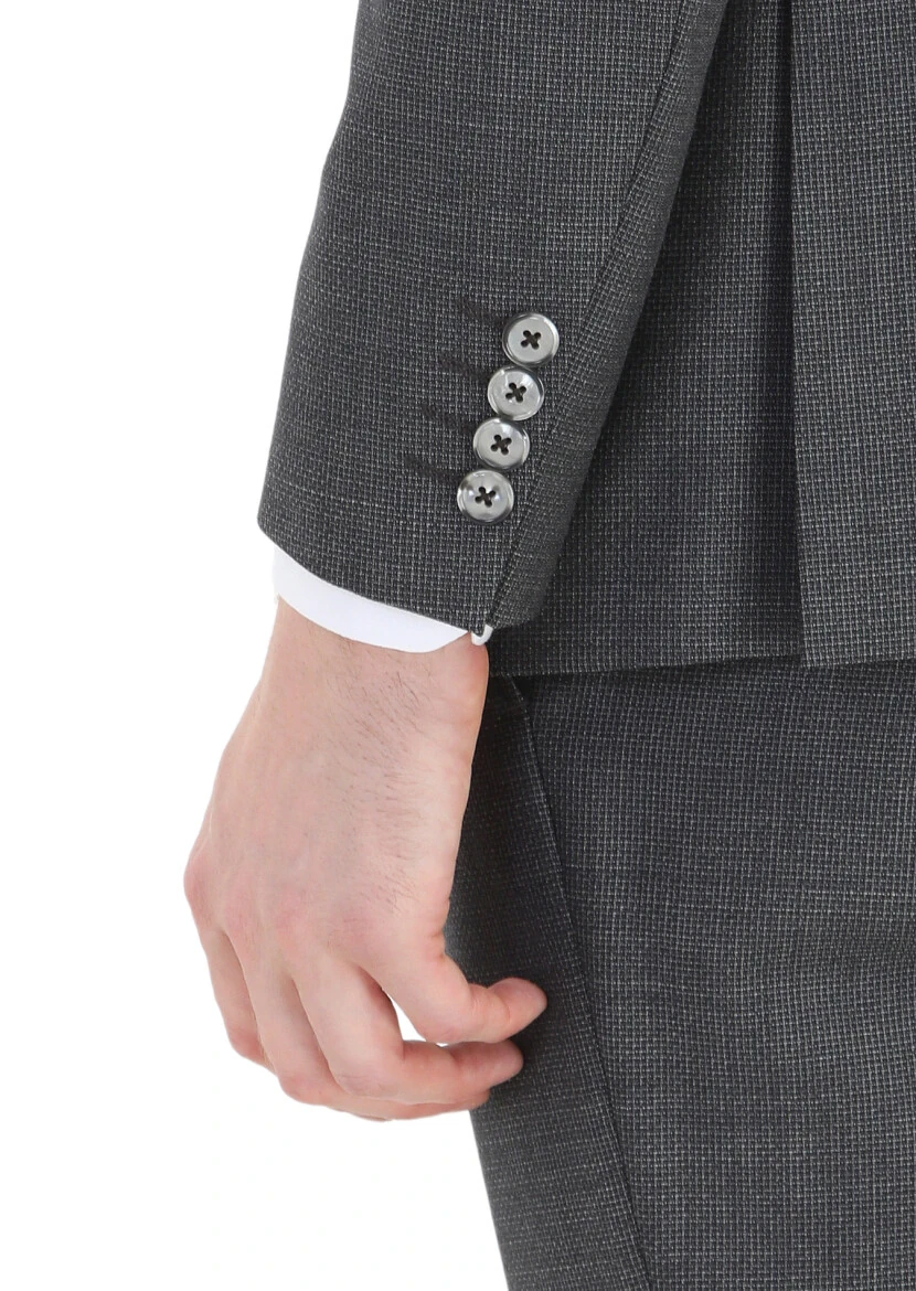 Koyu Gri Mikro Modern Fit %100 Yün Takım Elbise - 4