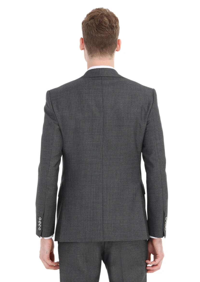 Koyu Gri Mikro Modern Fit %100 Yün Takım Elbise - 5