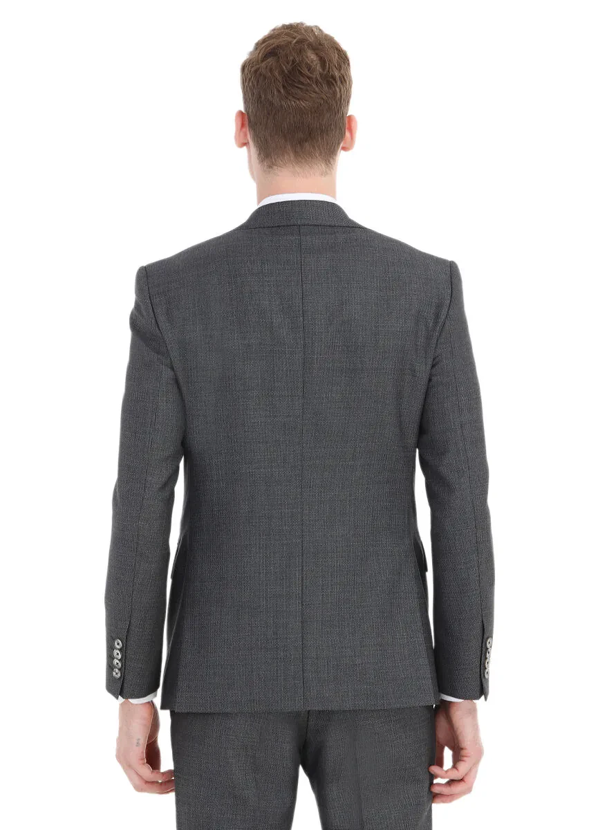 Koyu Gri Mikro Modern Fit %100 Yün Takım Elbise - 5