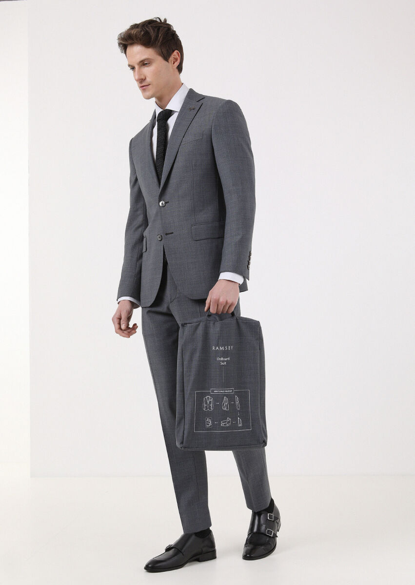 Koyu Gri Mikro Modern Fit Yün Karışımlı Takım Elbise - 1