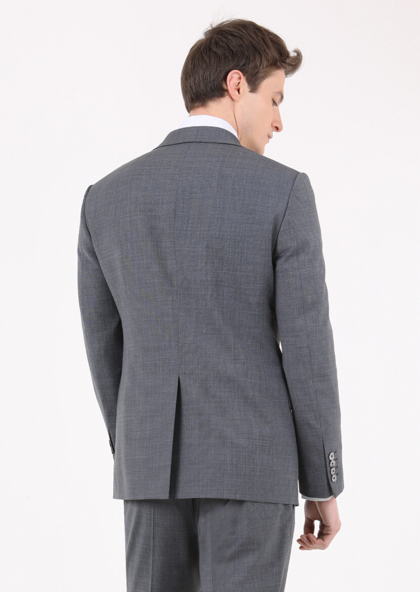 Koyu Gri Mikro Modern Fit Yün Karışımlı Takım Elbise - 5