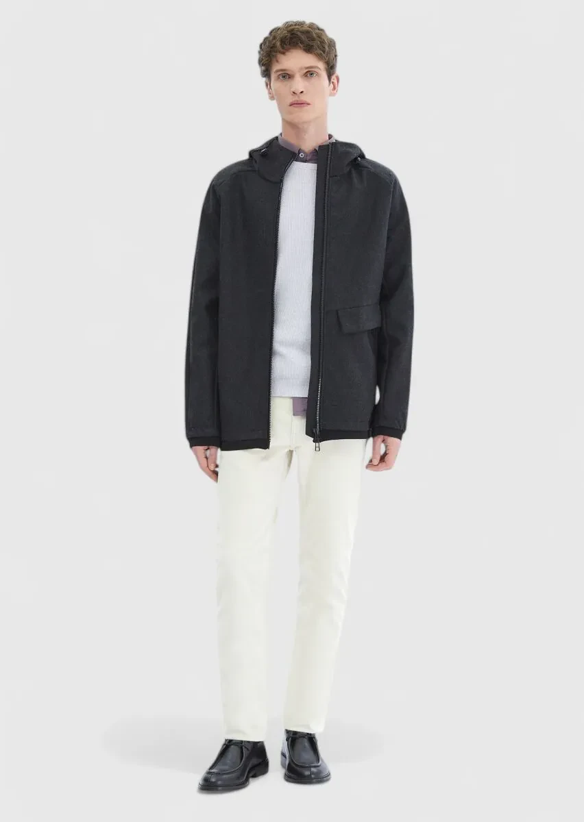 Koyu Gri Regular Fit Kapüşonlu Denim Dokuma Mont - 2