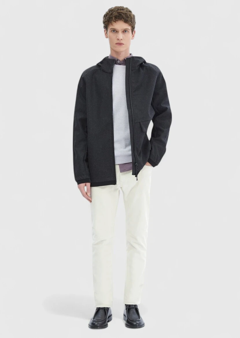 Koyu Gri Regular Fit Kapüşonlu Denim Dokuma Mont - 4