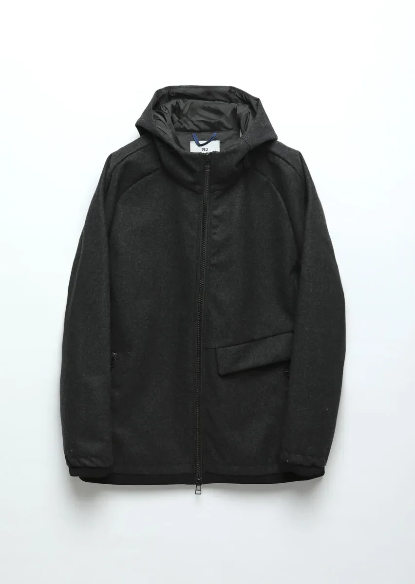 Koyu Gri Regular Fit Kapüşonlu Denim Dokuma Mont - 11