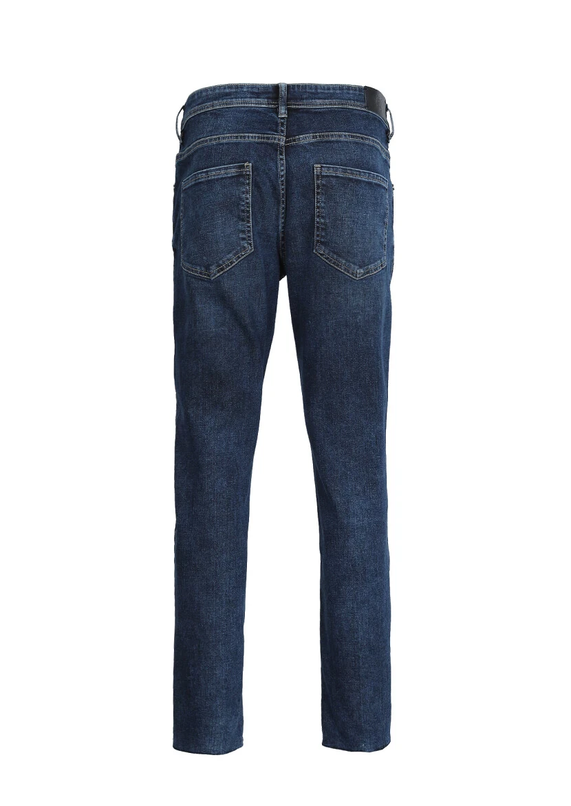 Koyu İndigo Düz Slim Fit Denim Pamuk Karışımlı Pantolon - 7