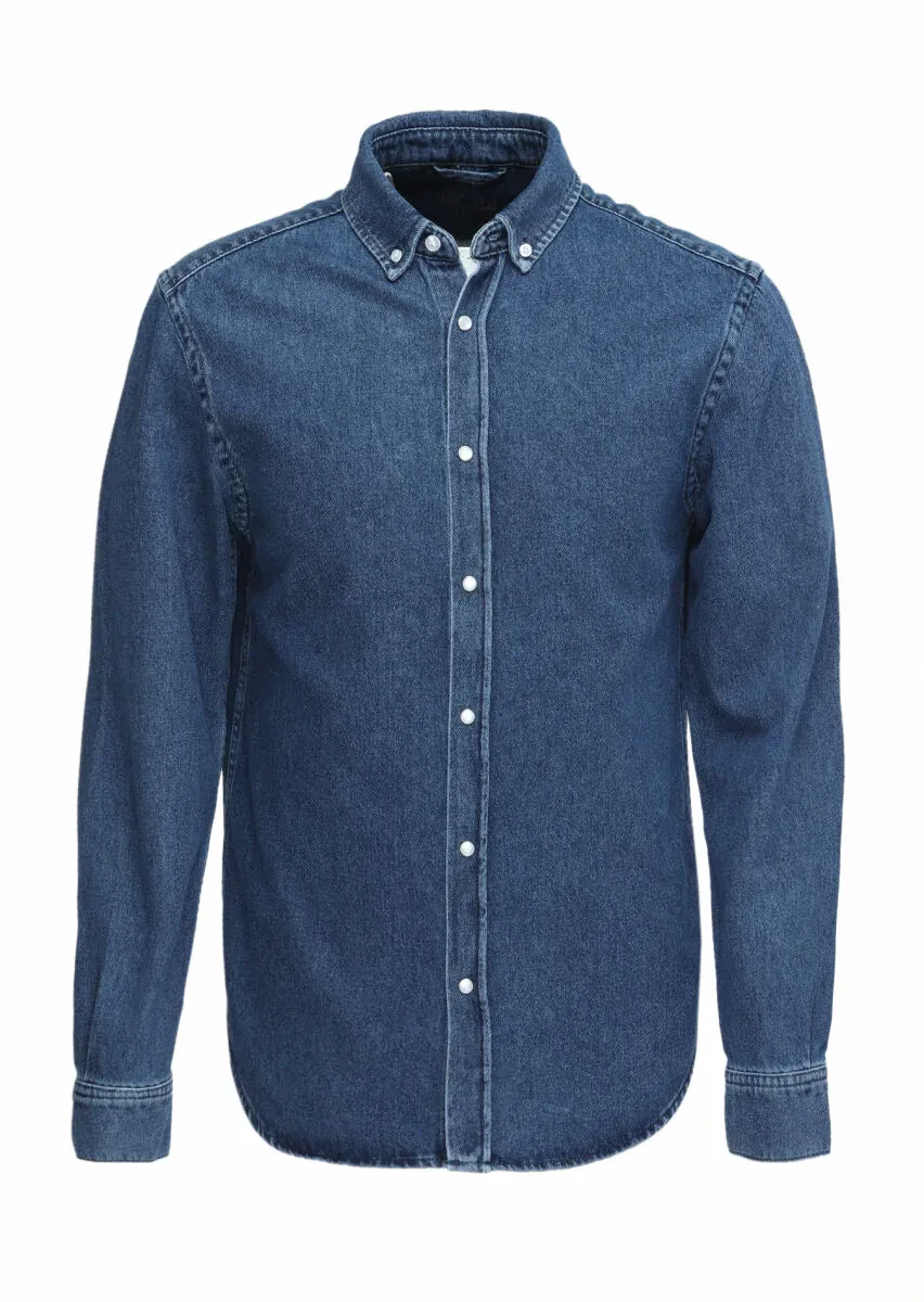 Koyu İndigo Regular Fit Denim %100 Pamuk Gömlek - 6