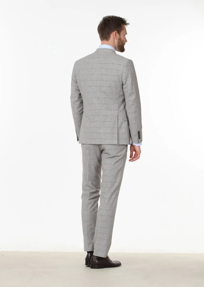 Koyu Kahve Kareli Zeroweight Slim Fit Yün Karışımlı Takım Elbise - 4