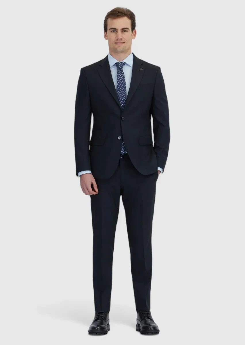 Koyu Lacivert Çizgili Modern Fit Yün Karışımlı Takım Elbise - 2