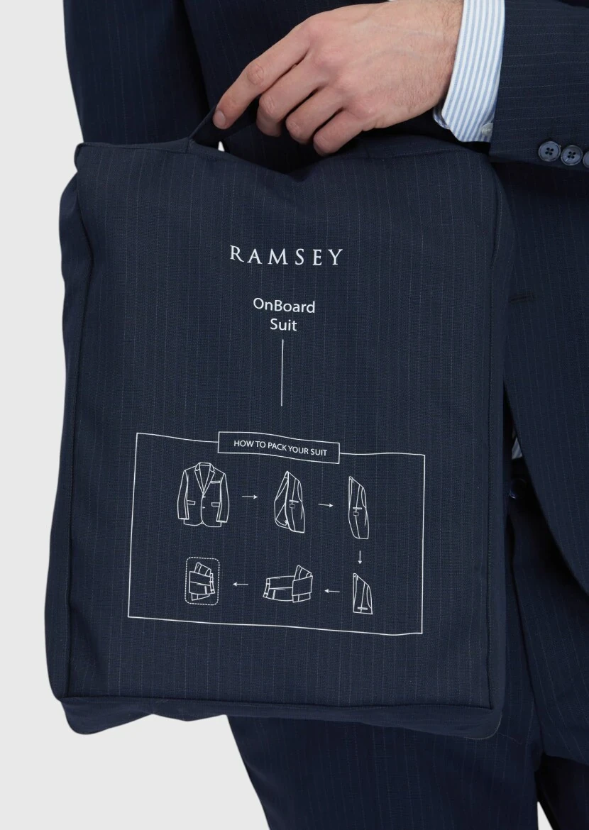 Koyu Lacivert Çizgili Modern Fit Yün Karışımlı Takım Elbise - 6