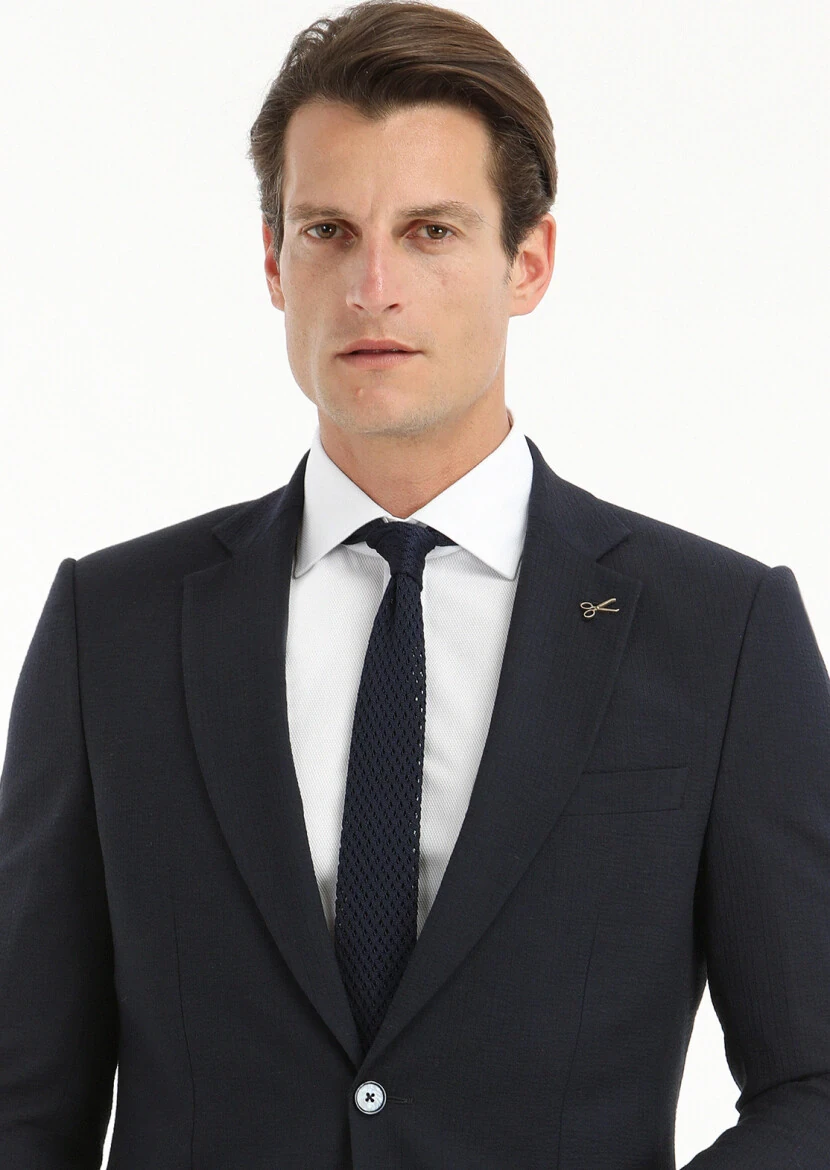 Koyu Lacivert Çizgili Thin&taller Slim Fit Yün Karışımlı Takım Elbise - 3