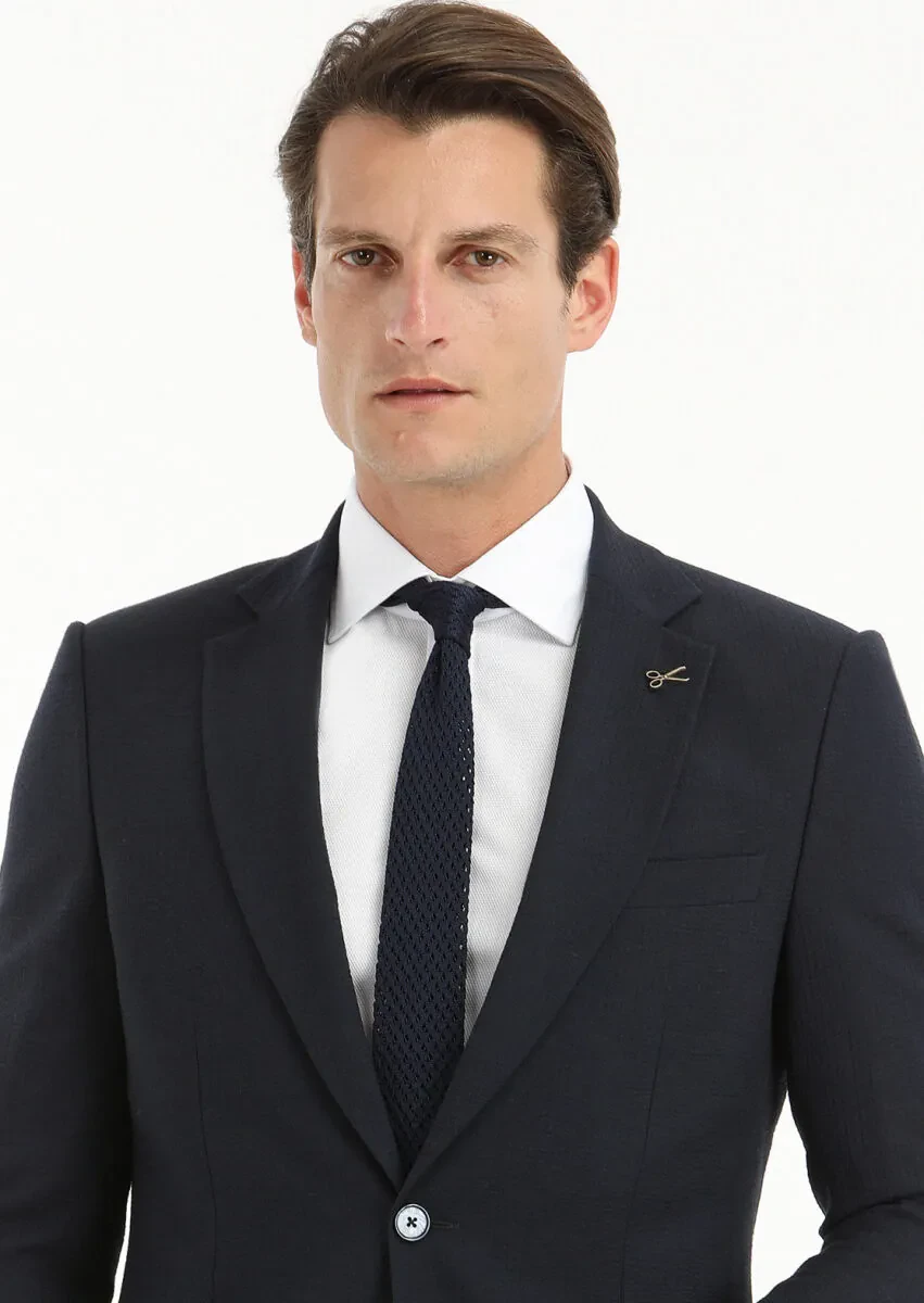 Koyu Lacivert Çizgili Thin&taller Slim Fit Yün Karışımlı Takım Elbise - 3