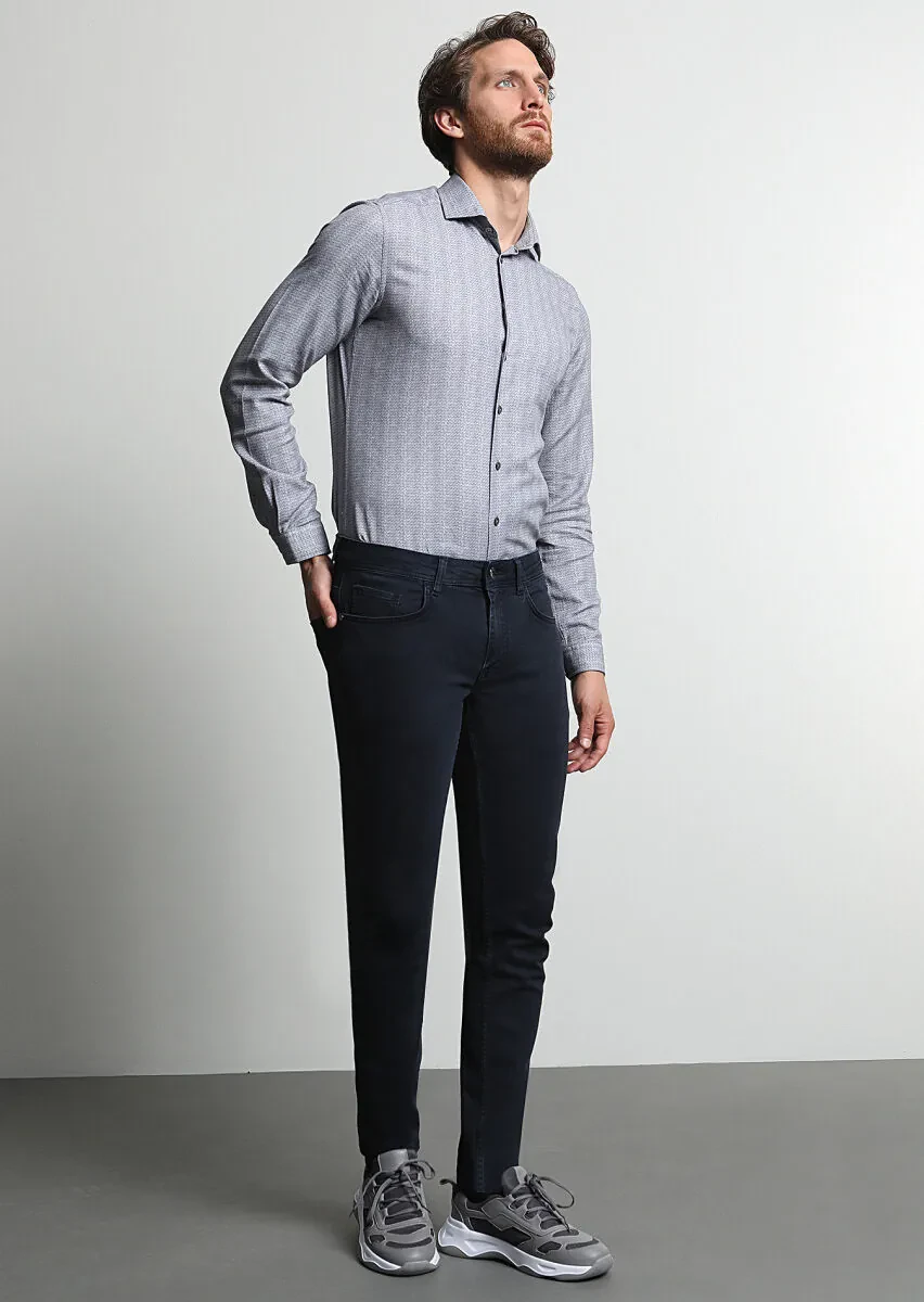 Koyu Lacivert Düz Slim Fit Denim Pamuk Karışımlı Pantolon - 2