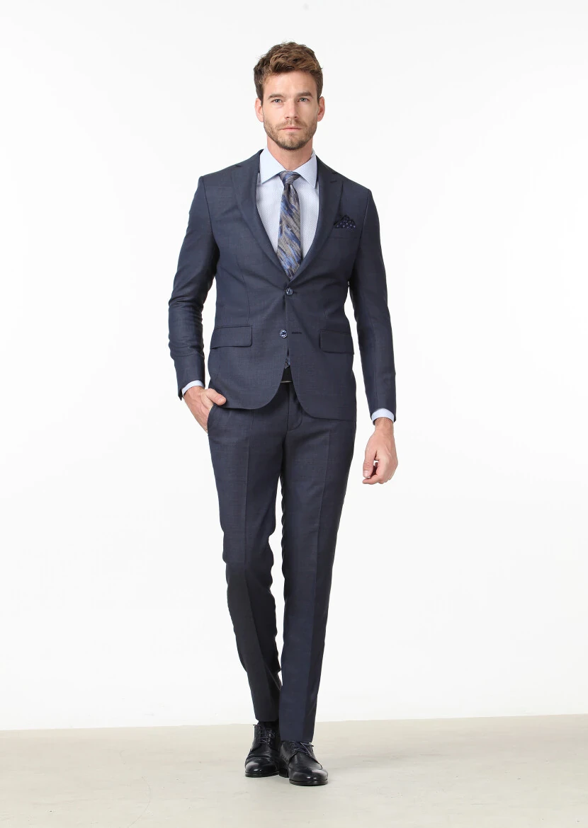 Koyu Lacivert Mikro Modern Fit %100 Yün Takım Elbise - 2