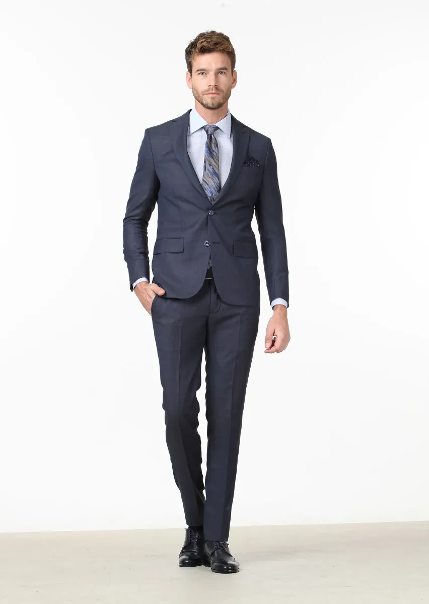 Koyu Lacivert Mikro Modern Fit %100 Yün Takım Elbise - 2