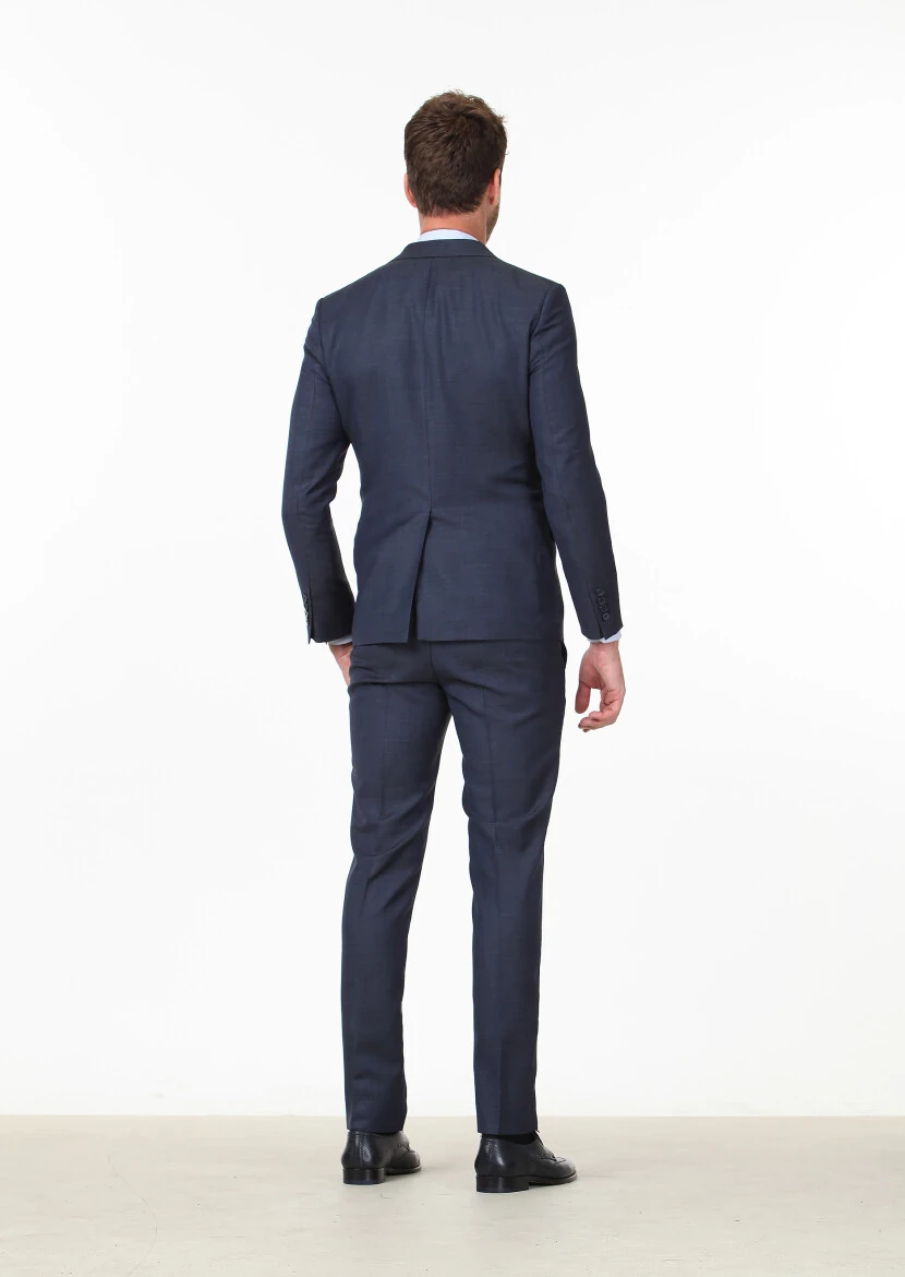 Koyu Lacivert Mikro Modern Fit %100 Yün Takım Elbise - 4