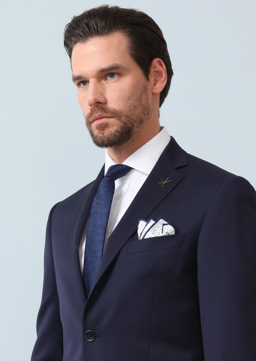 Koyu Lacivert Mikro Zeroweight Slim Fit %100 Yün Takım Elbise - 1