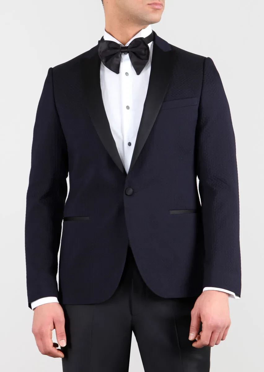 Koyu Lacivert Pamuk Karışımlı Smokin Ceket - 1