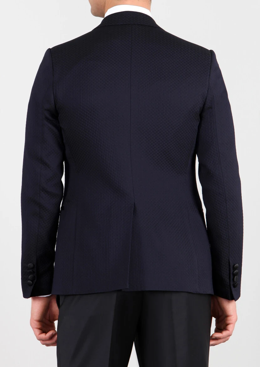 Koyu Lacivert Pamuk Karışımlı Smokin Ceket - 2