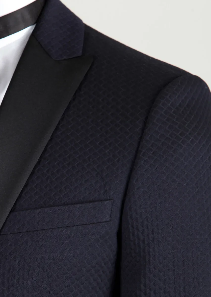 Koyu Lacivert Pamuk Karışımlı Smokin Ceket - 3