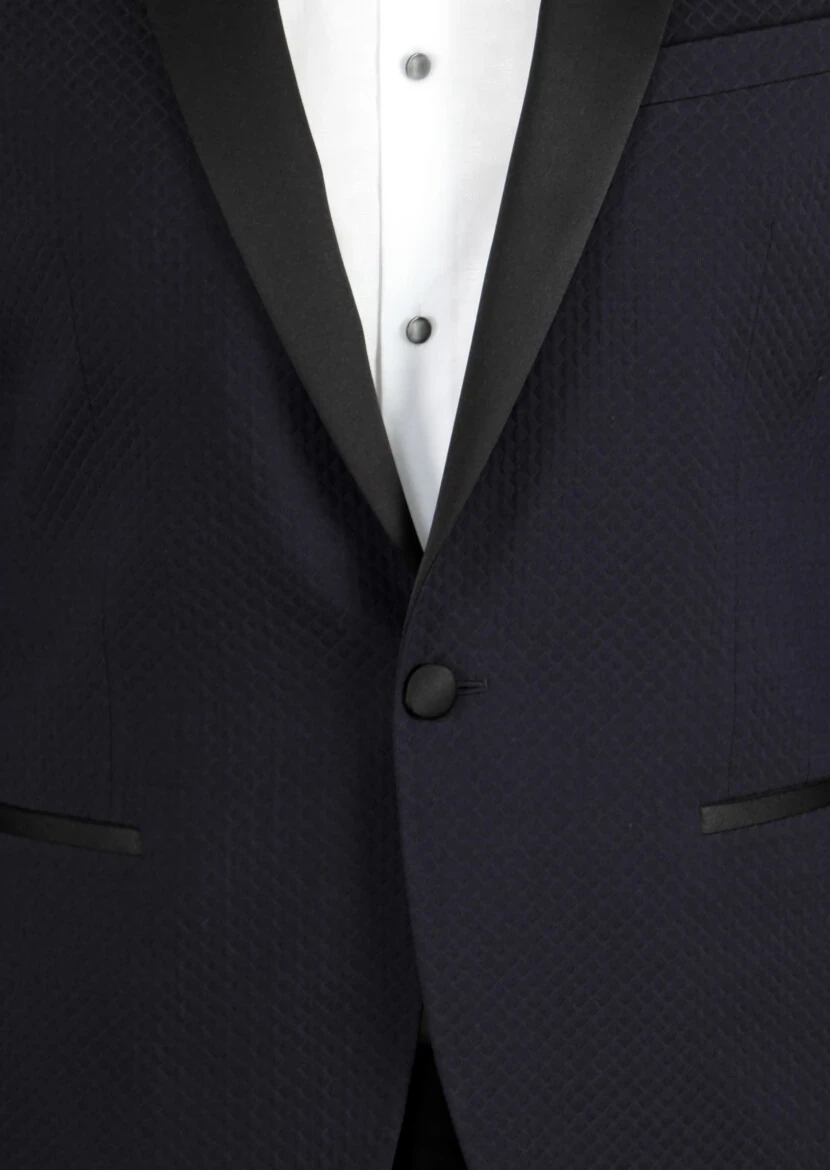 Koyu Lacivert Pamuk Karışımlı Smokin Ceket - 4