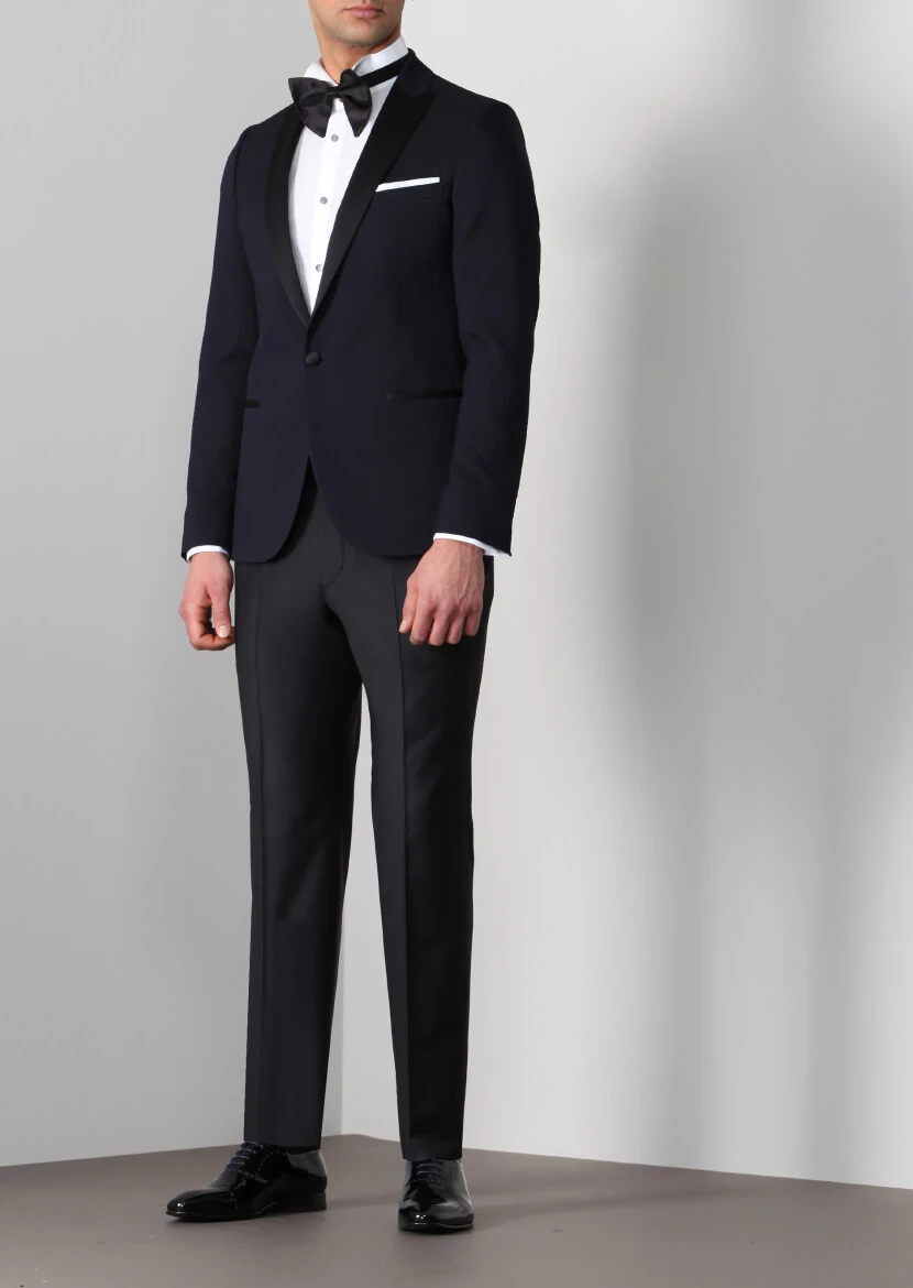 Koyu Lacivert Pamuk Karışımlı Smokin Ceket - 5