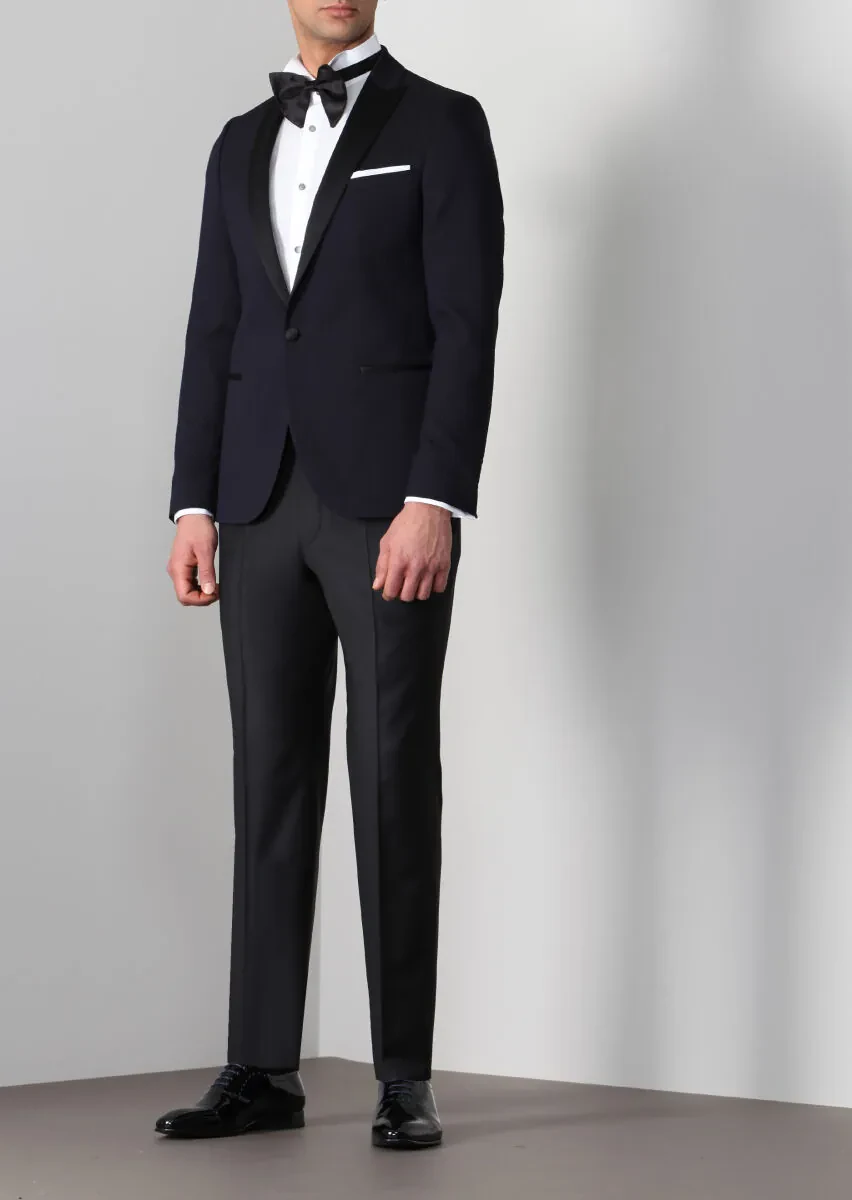 Koyu Lacivert Pamuk Karışımlı Smokin Ceket - 5