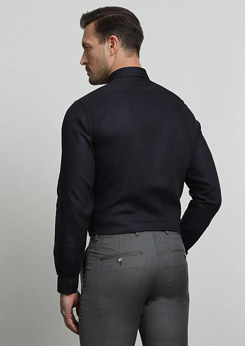 Koyu Lacivert Regular Fit Dokuma Casual %100 Pamuk Gömlek - 4