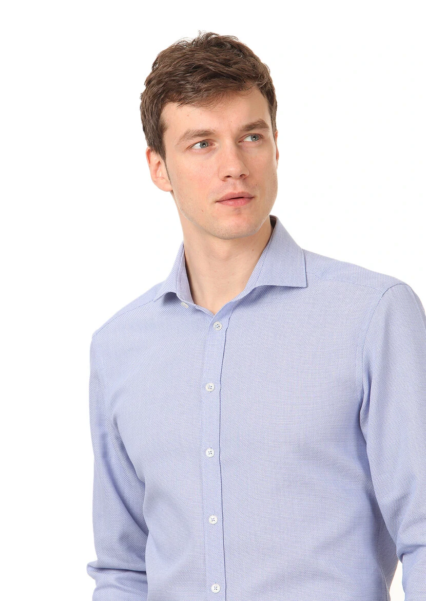 Koyu Mavi Baskılı Regular Fit Dokuma Klasik %100 Pamuk Gömlek - 2