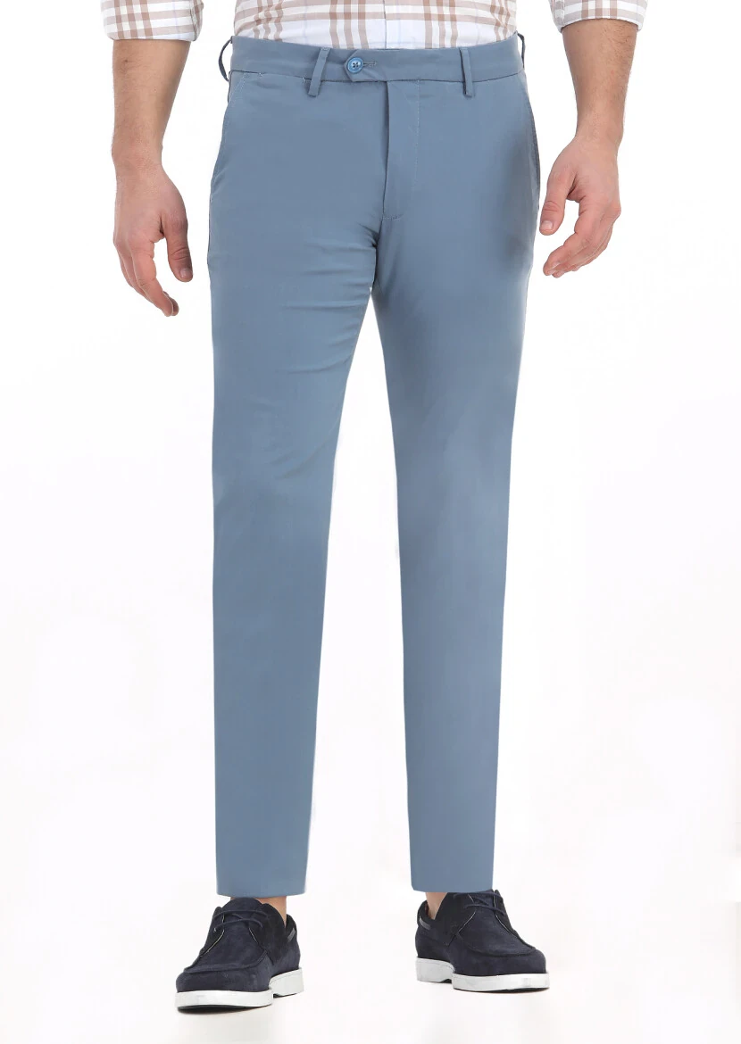 Koyu Mavi Düz Dokuma Slim Fit Casual Pantolon 