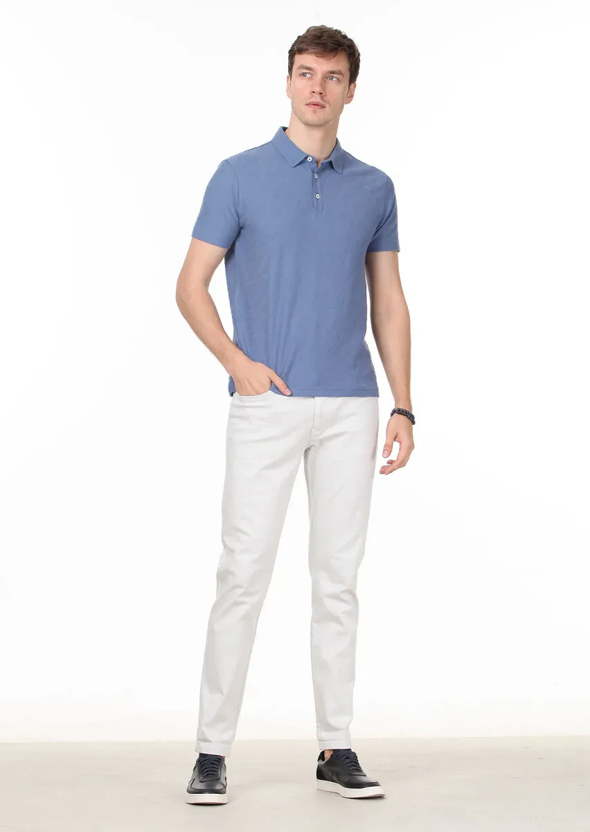 Koyu Mavi Jakarlı Polo Yaka %100 Pamuk T-Shirt - 3