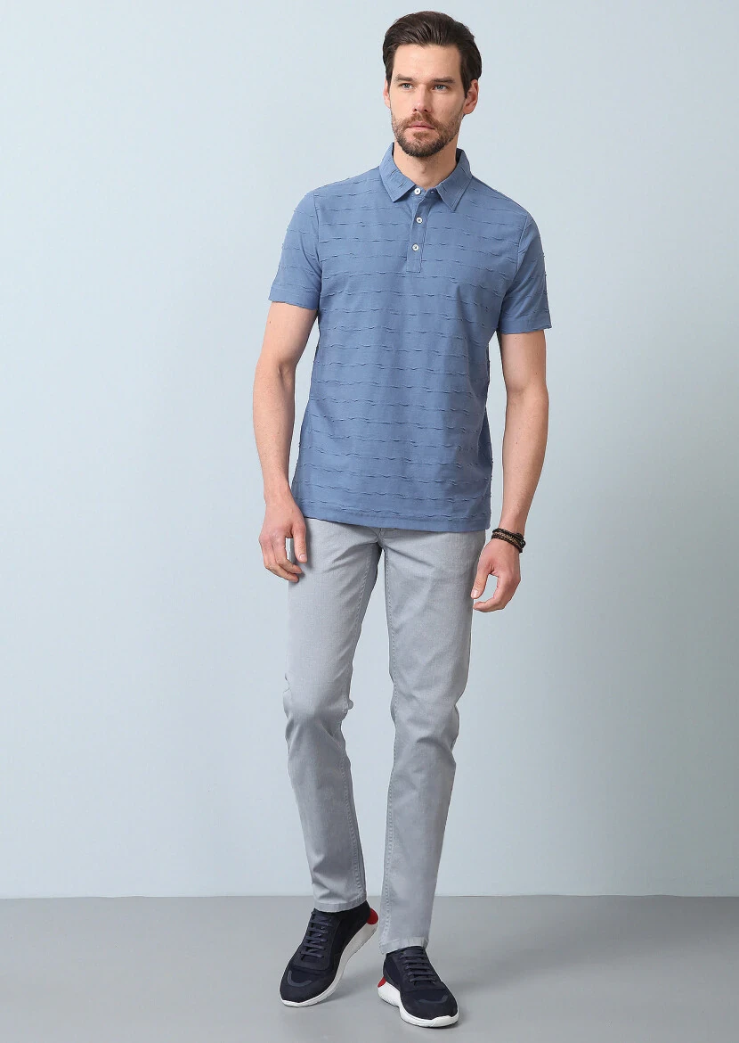 Koyu Mavi Jakarlı Polo Yaka %100 Pamuk T-Shirt - 4