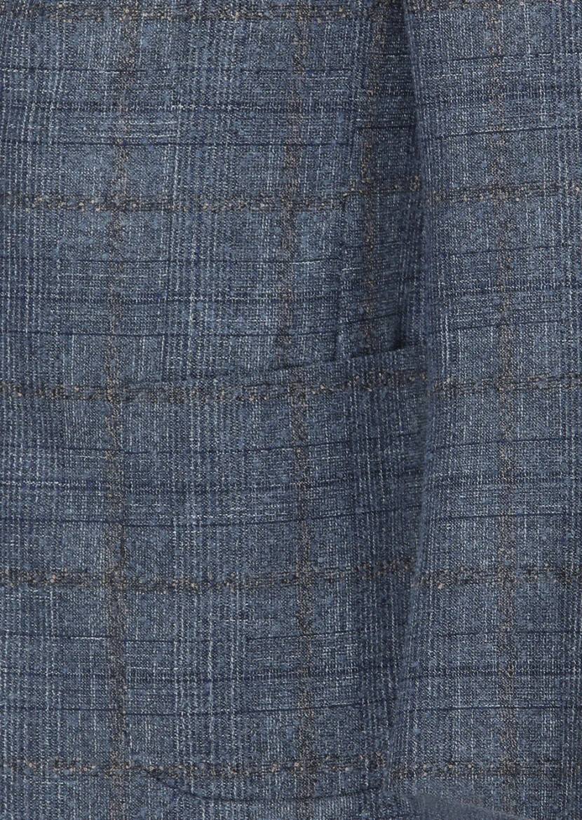 Koyu Mavi Kareli Zeroweight Slim Fit Yün Karışımlı Ceket - 3