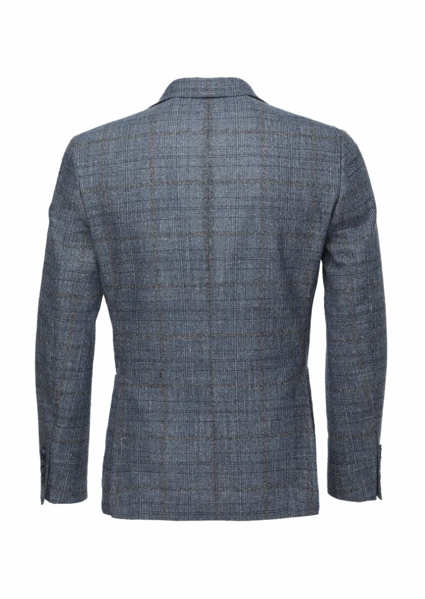 Koyu Mavi Kareli Zeroweight Slim Fit Yün Karışımlı Ceket - 5