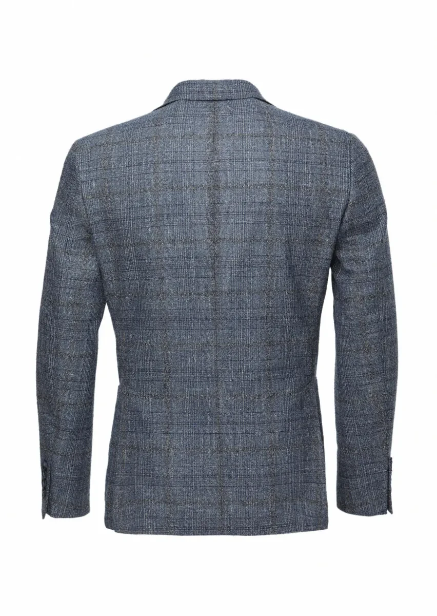 Koyu Mavi Kareli Zeroweight Slim Fit Yün Karışımlı Ceket - 5