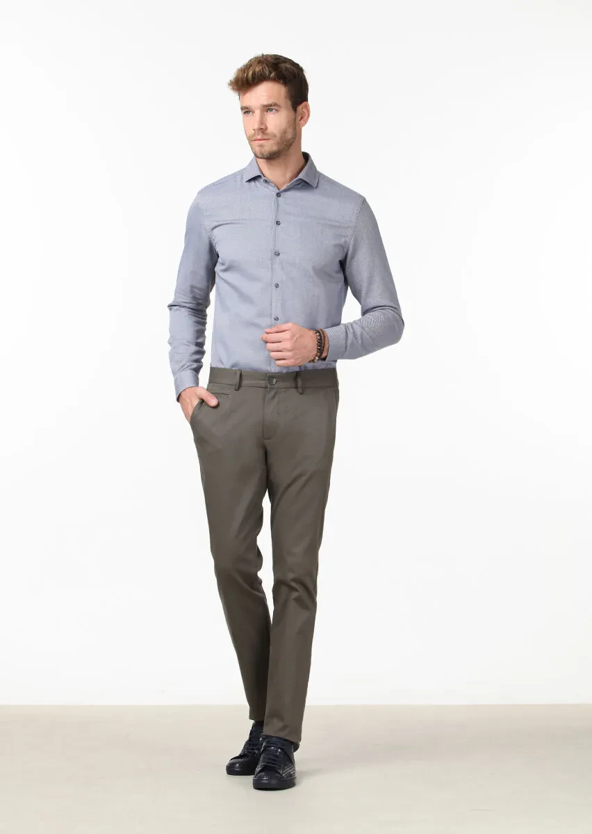 Koyu Mavi Mikro Fitted Fit Dokuma Casual %100 Pamuk Gömlek - 2