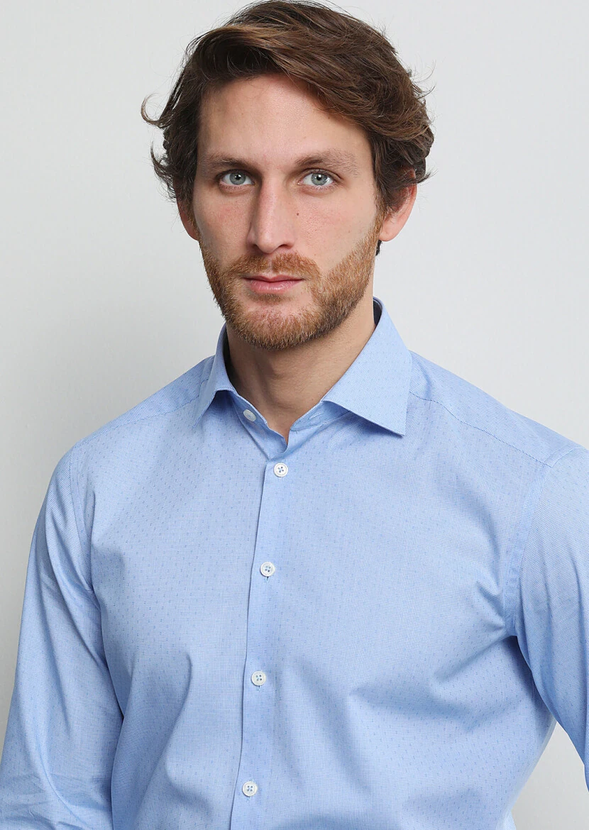 Koyu Mavi Mikro Regular Fit Dokuma Klasik %100 Pamuk Gömlek - 2